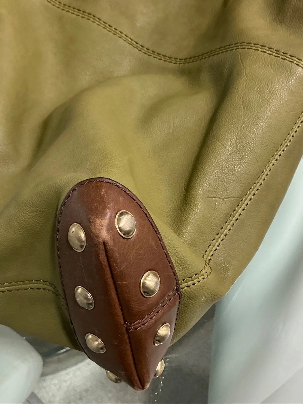 Michael Kors Olive and Brown Drawstring Shoulder Tote